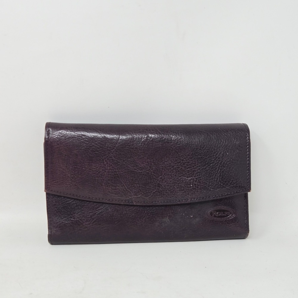 Rolfs Genuine Leather Trifold Clutch Wallet Burgundy Kiss Lock Coin Purse